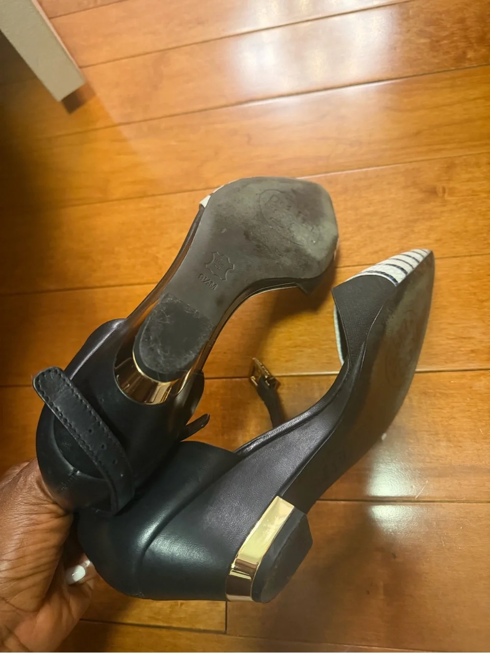 Tory Burch Black and White Striped Pointed Toe Slingbacks